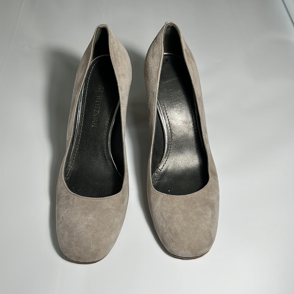 Stuart Weitzman Marymid Grey Suede Block Heel Pump 9